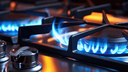 Gas stove burners lit