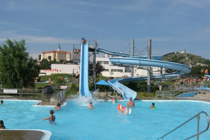 Water park with slides and pool