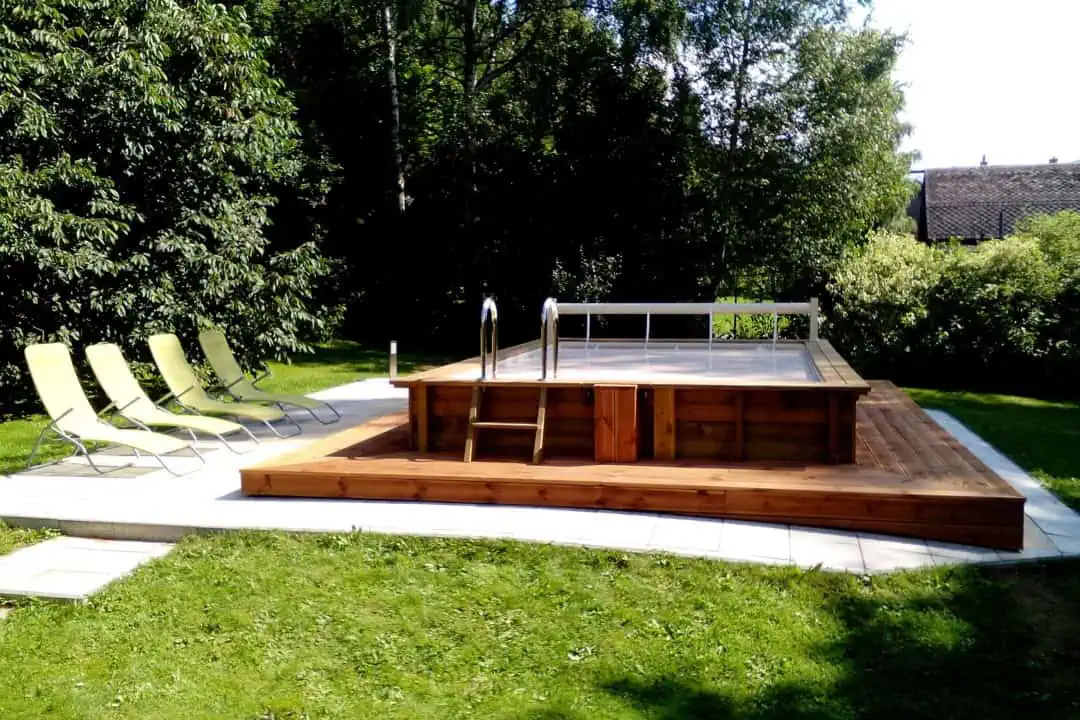 Wooden pool deck and enclosure
