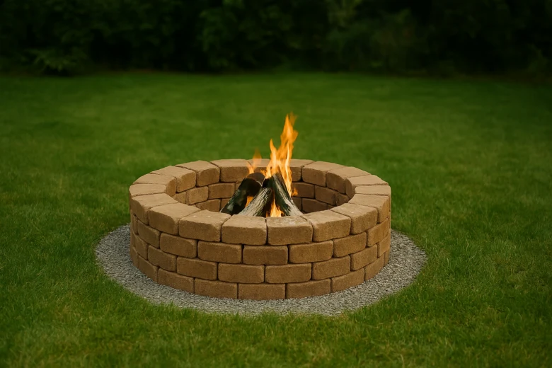 Brick fire pit with flames