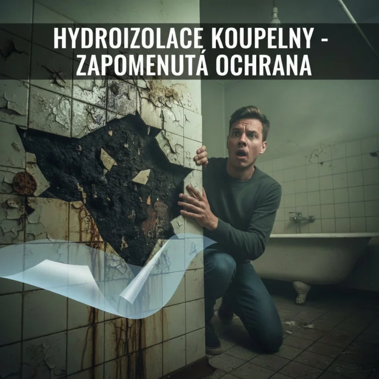 Muž kontroluje poškozenou stěnu v koupelně s plísní