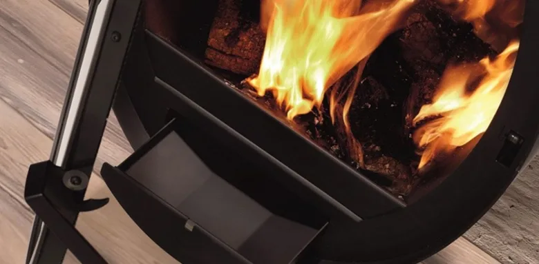 Wood-burning stove with fire
