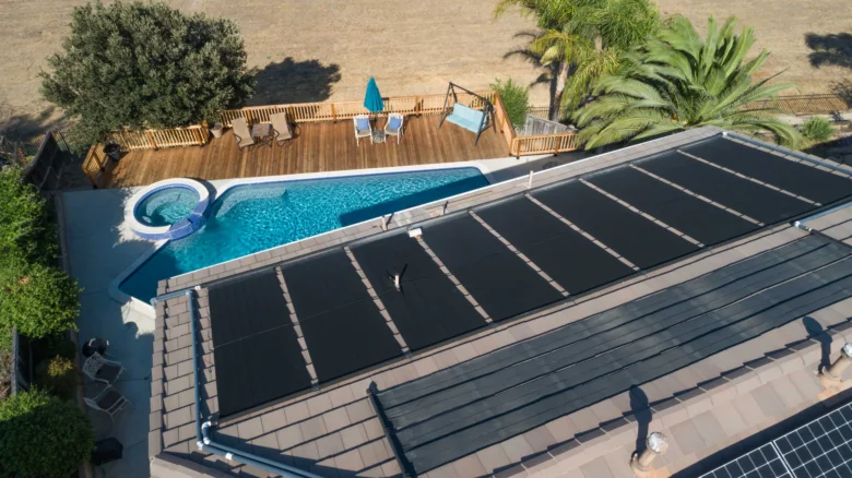 Solar panels on roof and pool