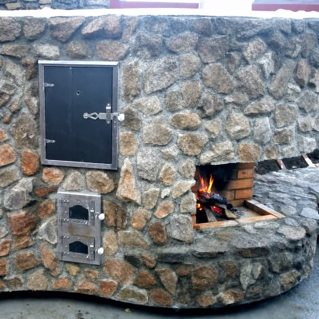 Stone fireplace in patio