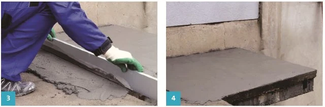 Práce na balkóně: vyrovnávání betonu pro novou podlahu.