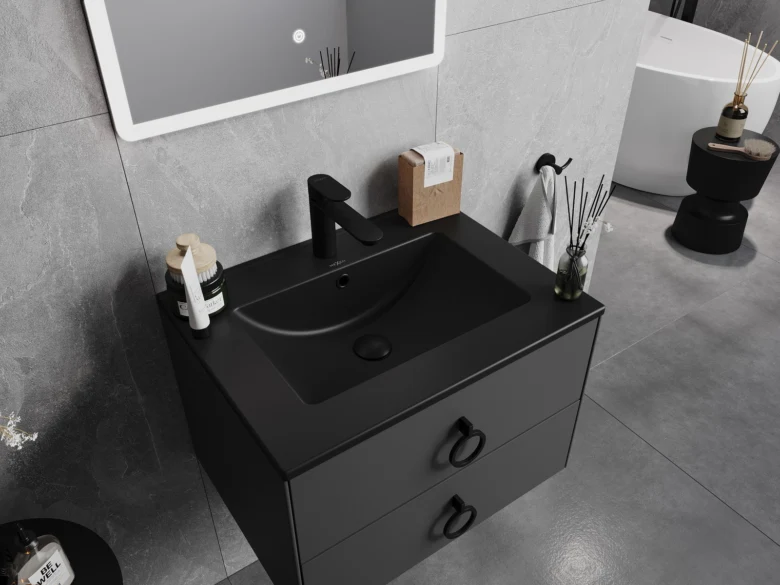 Black bathroom vanity unit