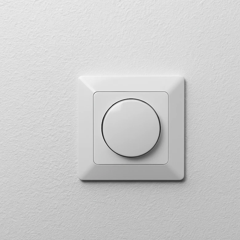 Moderní bílý designový vypínač na texturované stěně.
