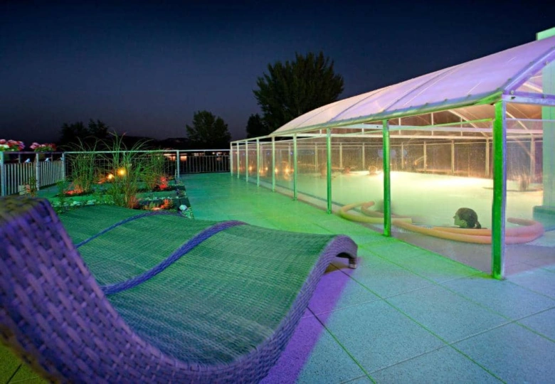 Heated thermal pool at night