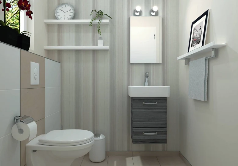 Malá koupelna s moderním designem pro inspiraci při návrhu.